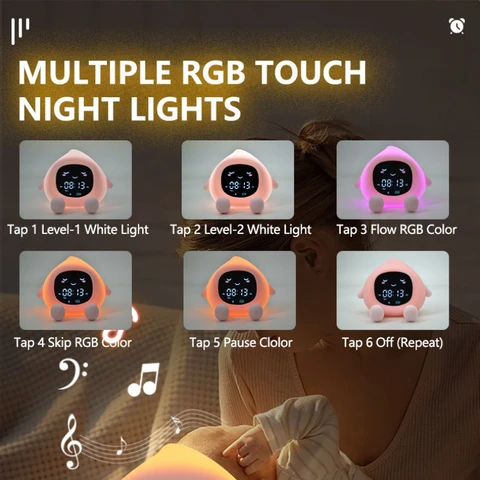 Милый детский будильник в форме фруктов, силиконовый сенсорный ночник, 10 цветов, таймер для сна, украшение для спальни для детей