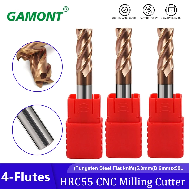 

GAMONT Milling Cutter Alloy Coating Tungsten Steel Tool Cnc Maching HRC55 Endmill Top Milling Cutter Milling Machine Tools 5.0mm
