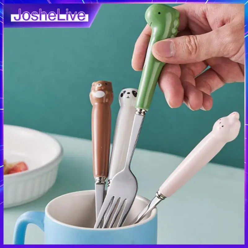 

Cartoon Cute Spoon Fork Stainless Steel Snack Cake Dessert Forks Dessert Scoop Home Flatware Cake Fruit Dinnerware Spoon Cartoon