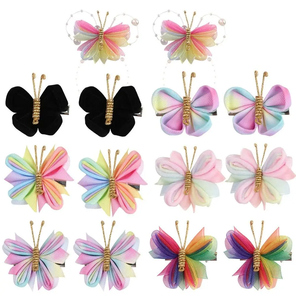 

5x6cm Butterfly Hair Clips Mesh Flocking Hairpin Colorful Hairpin for Baby Girl