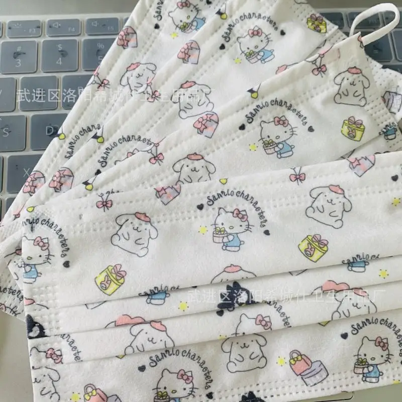 

10 шт. кавайная маска с аниме Xo Пом Пурин Hellowkitty Sanrio Милая маска с принтом одноразовая Защитная 3-слойная маска для лица с мультяшным рисунком