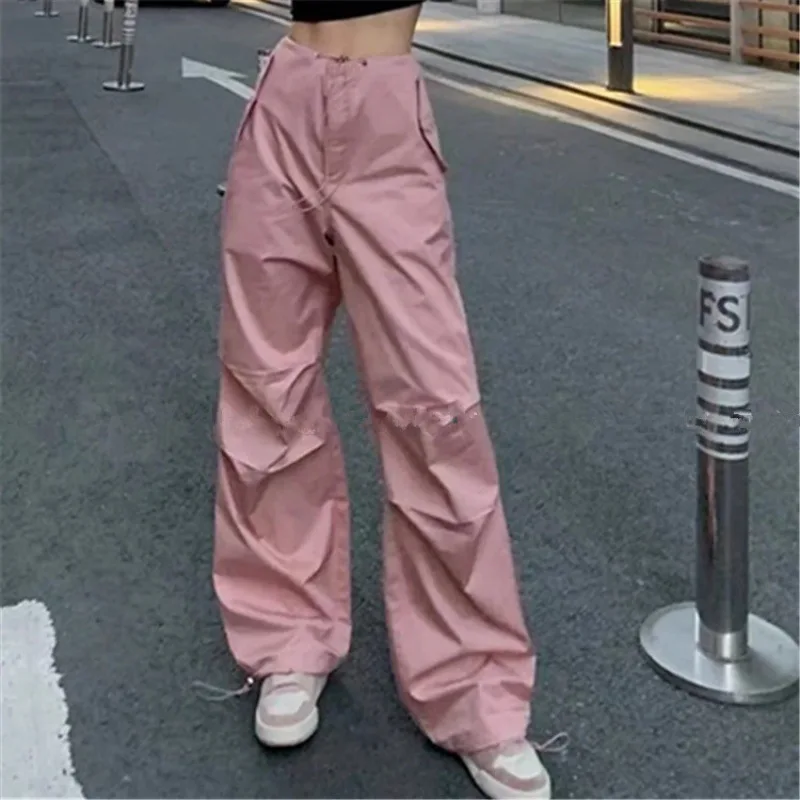 

Parachute Joggers Y2k Cargo Streetwear Baggy Pants Sweat Clothing Hippie Fluid Pink Wide Leg Summer Woman Women's Loose Trousers