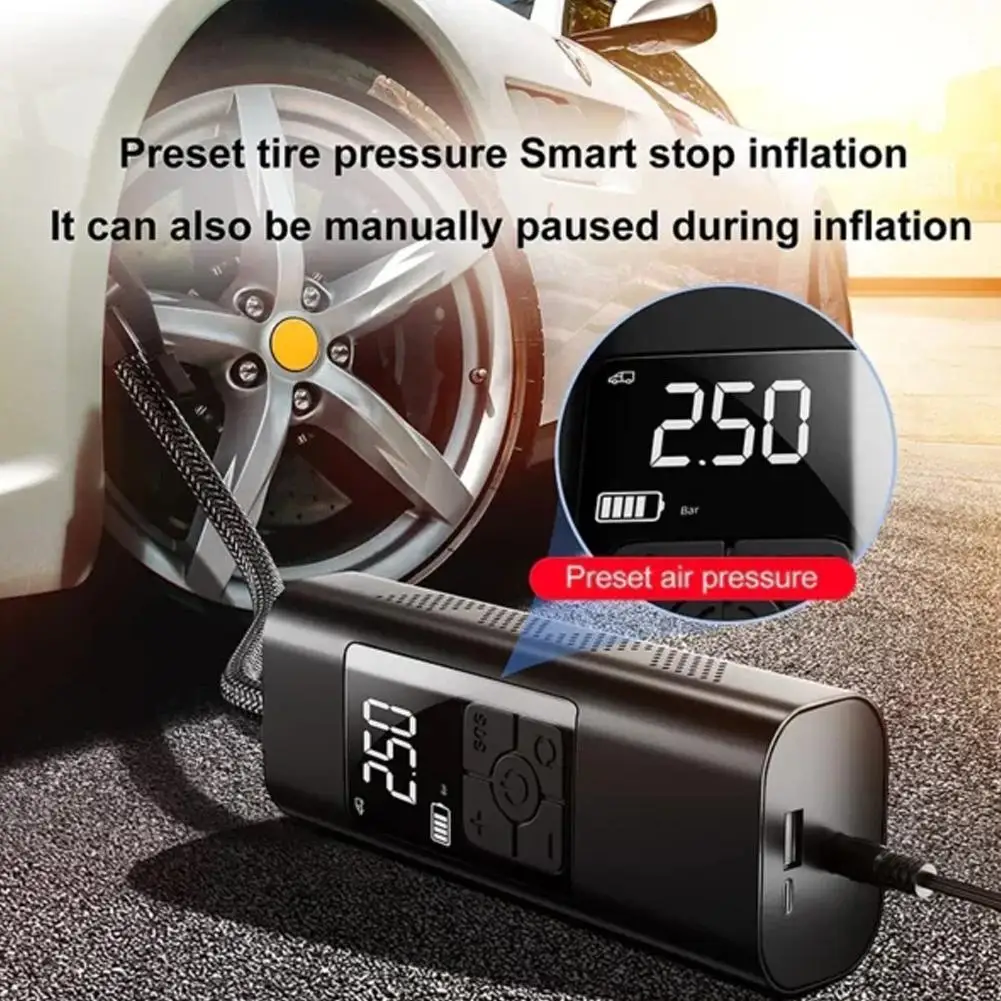 

New 150PSI Rechargeable Air Pump 6000mA Tire Inflator Cordless Portable Compressor Digital Car Tyre Pump for Bicycle Tires