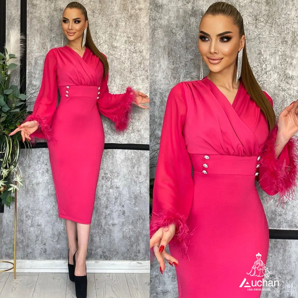 

Auchan V-Neck Dubai Prom Dress Ankle Length Evening Dress Summer Long Sleeves Elegant Wedding Party Gowns For Women 2023