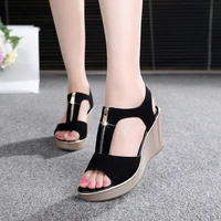plus size 34 43 women sandals fashion 8cm wedges thick platform summer pumps for womans shoes sofe peep toe female high heels