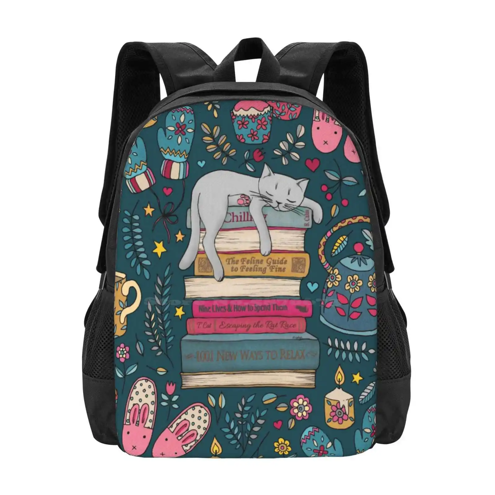 

How To Hygge Like A Cat Pattern Design Laptop Travel School Bags Cute Pattern Books Sleep Cozy Hygge Flowers Leaves Leaf Nature