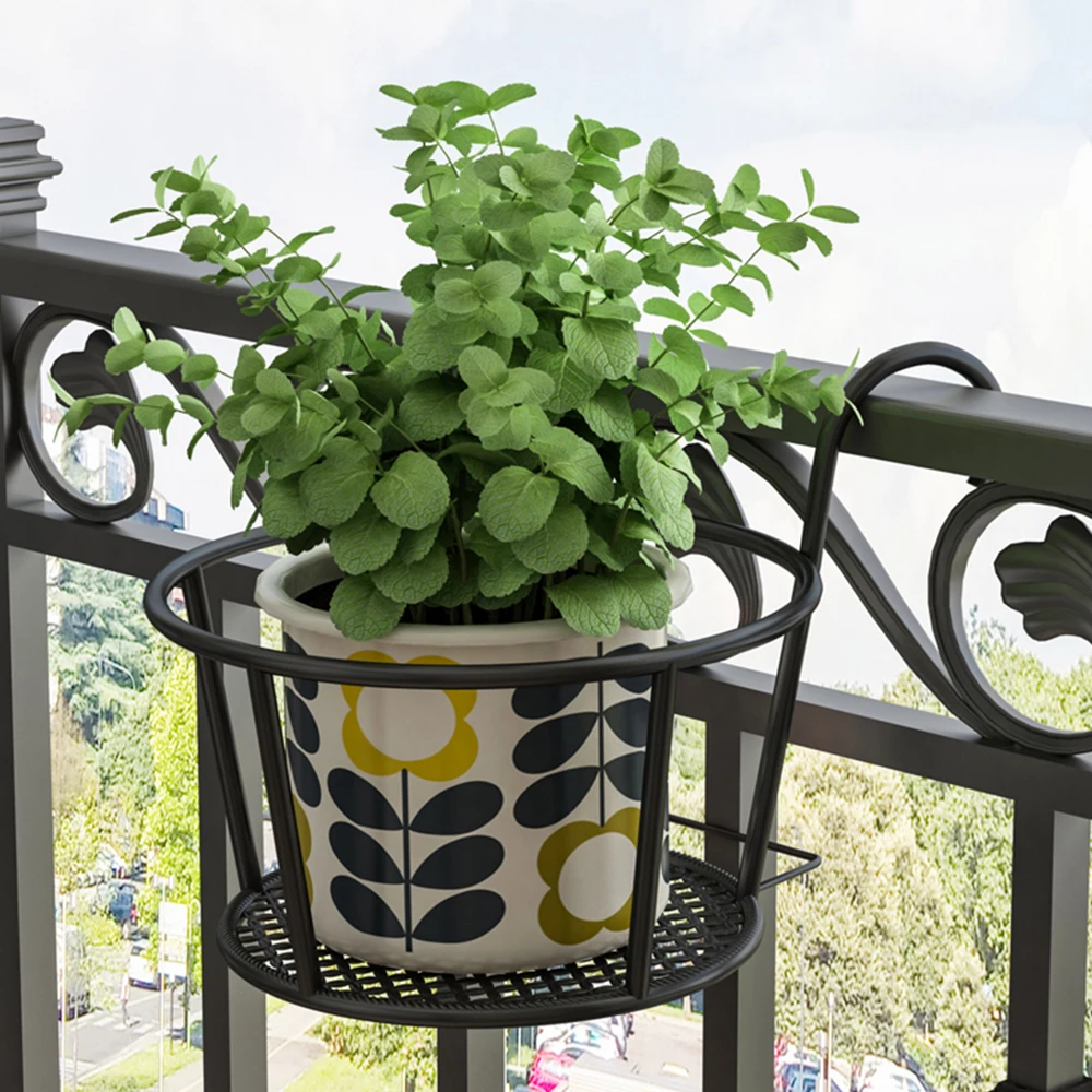 

Outdoor Iron Art Hanging Baskets Flower Pot Balcony Hanging Planter Round Racks Railing Fence Window Bonsai Stand Decoration New