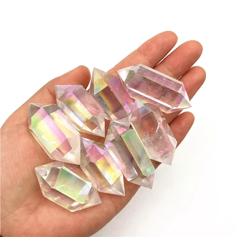 

Beautiful 1PC Natural Clear Quartz Crystal Hexagonal Double Terminated Points Prism Electroplated Wand Angel Aura Reiki Gifts