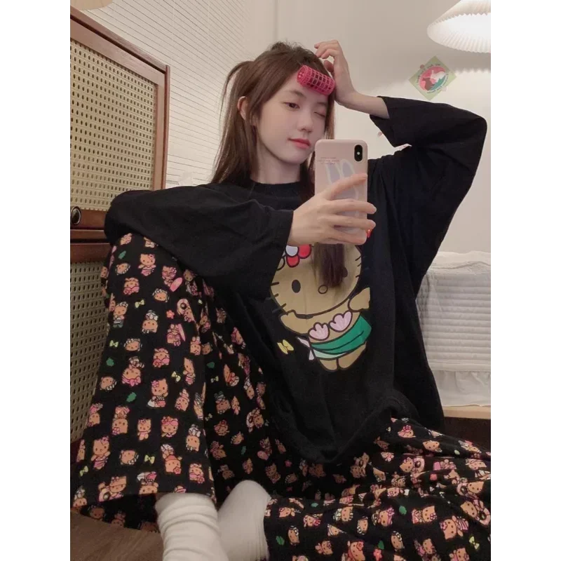 Новые пижамы Sanrio Hello Kitty осенняя одежда для дома повседневный свободный кардиган