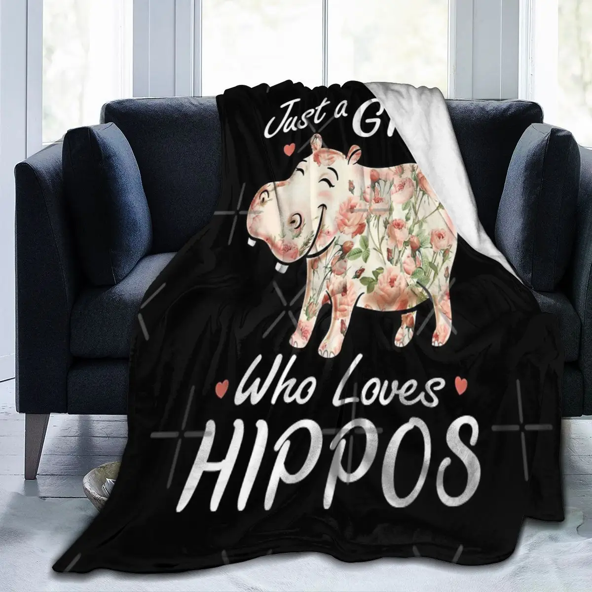 

Just A Girl Who Loves Hippos Blanket, Facecloth Blanket Holiday Special Day AntiPilling Customizable