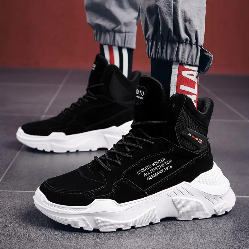 

High Top PU Leather Running Man High Sneakers Men Sport Shoes Men Sports Shoes for Boys Black Walking Athletic Tennis Boty A-691