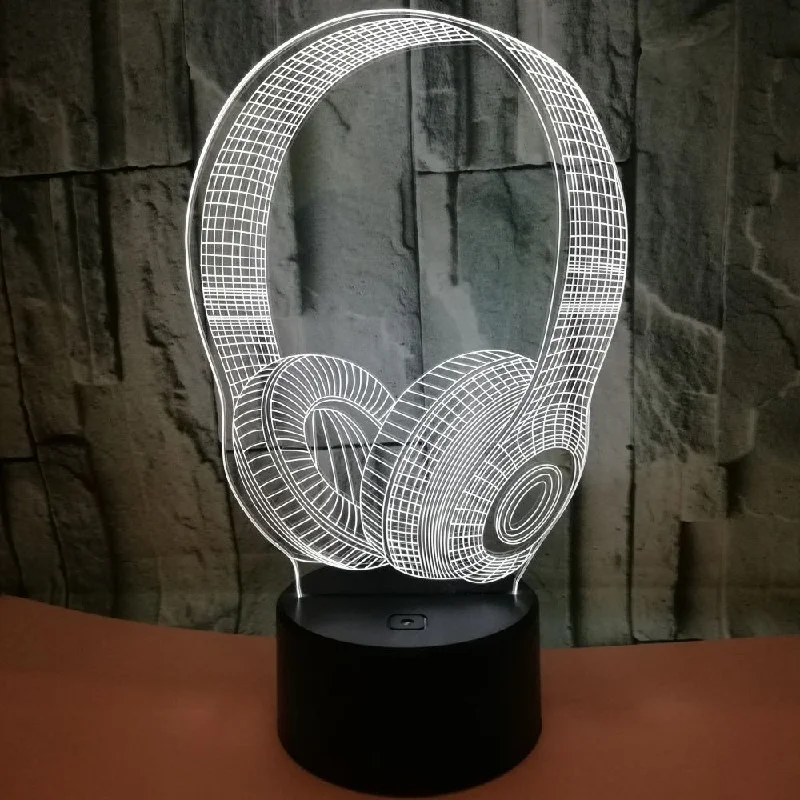 

3D LED Night Light Music Dynamic Headset Action Figure 7 Colors Touch Optical Illusion Table Lamp Home Decoration Model