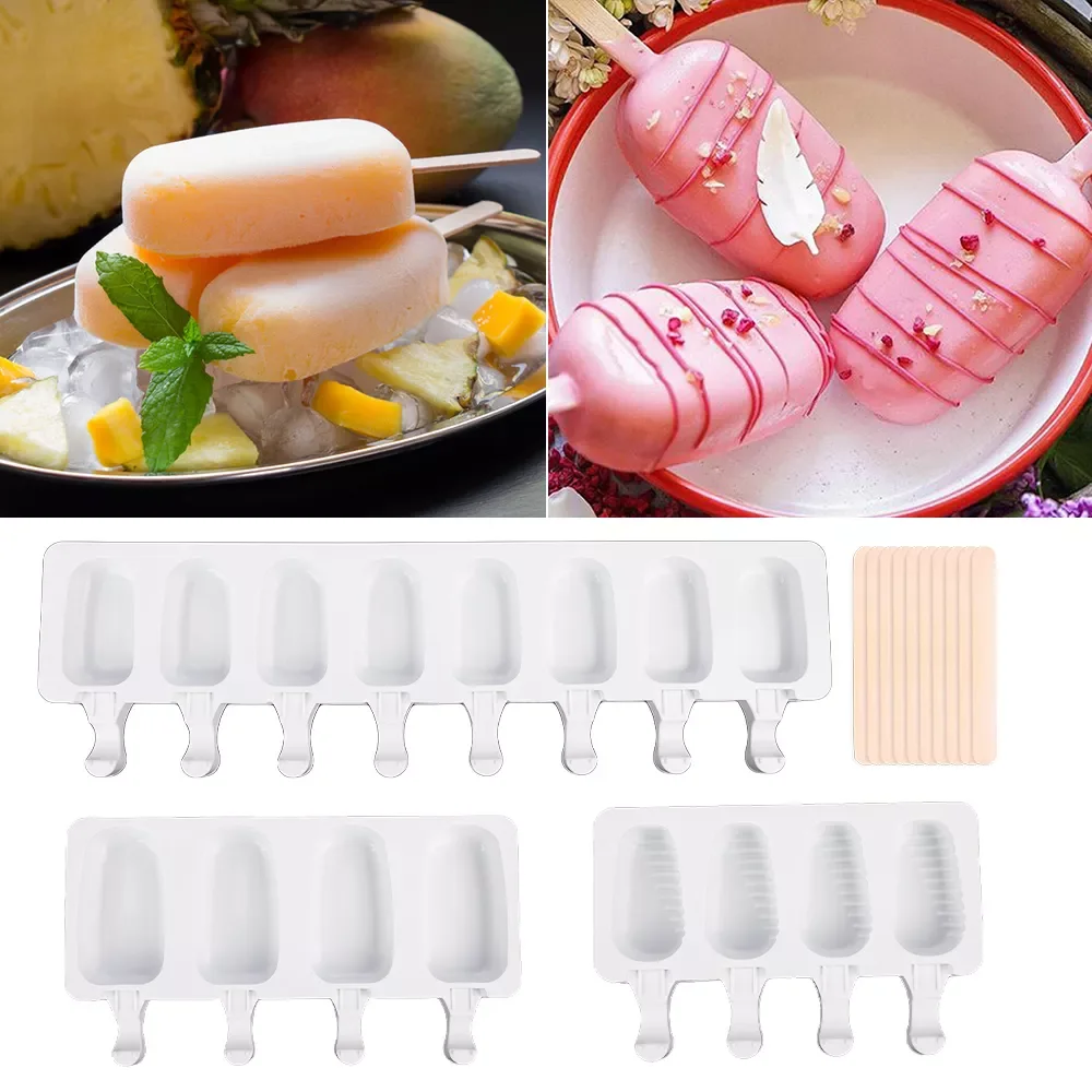 

NEW2023 1PC Homemade Food Grade Silicone Ice Cream Molds 2 Size Ice lolly Moulds Freezer Ice cream bar Molds Maker With Popsicle