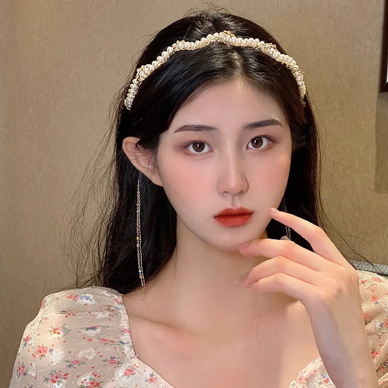 

European and American Retro Pearl Tassel Headband Fairy Hairpin Cute Style Design Head Jewelry Wholesale