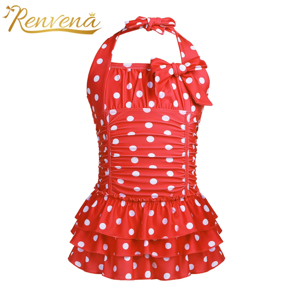 

Kids Girls Swimsuits Halter Polka Dots Swimwear Ruched Tiered Swimsuit for Girls Summer Beach Wear Children Bathing Suit