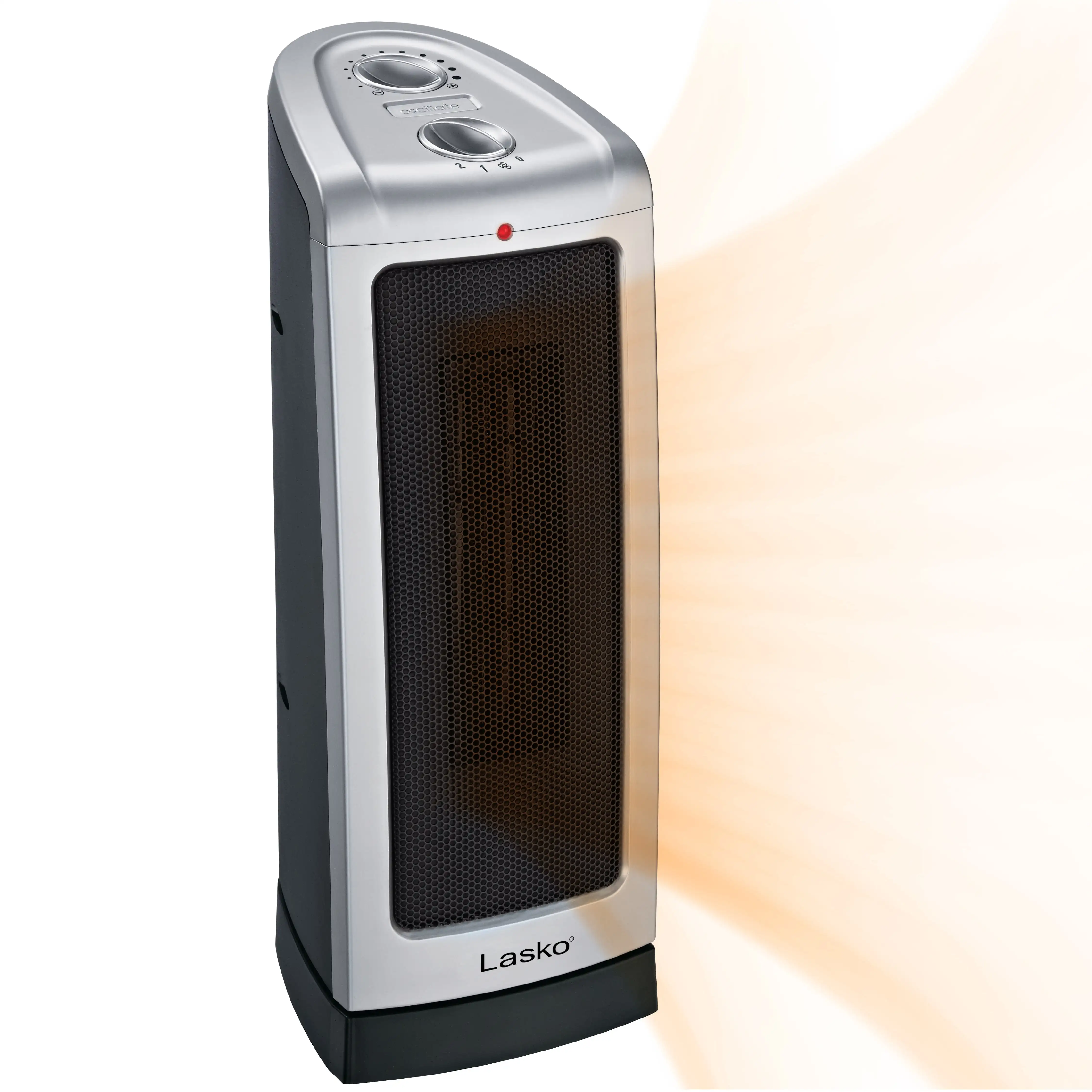 

1500W Oscillating Ceramic Tower Space Heater with Thermostat, 5307, Silver