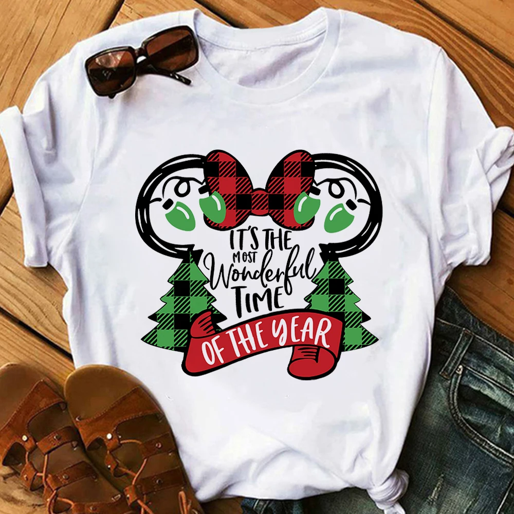 

It's The Most Wonderful Time Christmas T Shirt Women Disney Minnie Print Xmas Vibe Aesthetic Clothes American Fashion T-shirts