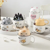 cartoon ceramic coffee mugs water bottles for girls free shipping couples students with a lid spoon animal children water bottle