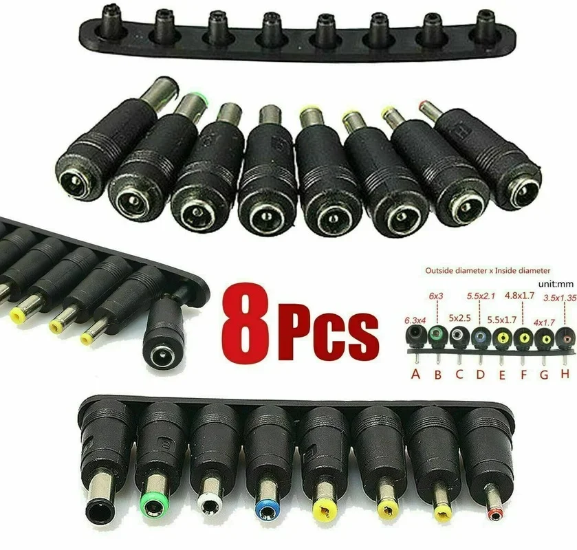 

8Pcs/Set Universal Mains AC/DC Power Adaptor Multifunction Supply Mains Plugs Charger Jack Plug Laptop Adaptor Connector