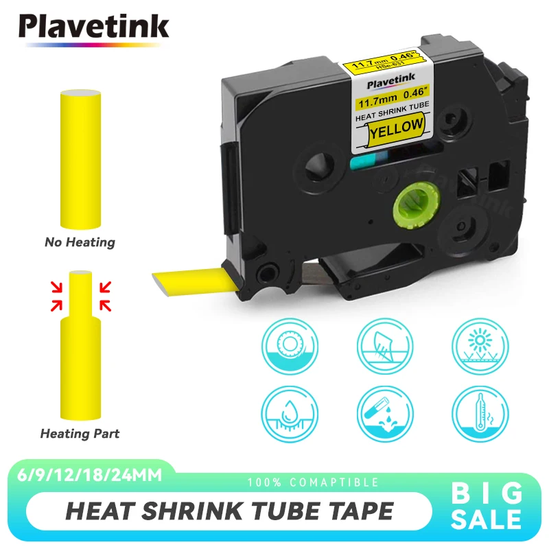 

PLAVETINK Multisize Compatible for HSE 231 HSE-231 HSE-221 HSE 241 251 211 631 Heat Shrink Tube Tape for brother p-touch printer