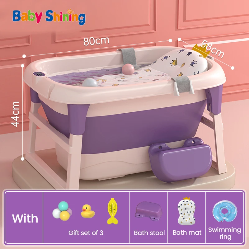 

Children's Foldable Bath Tub Baby Bathtub Kids Shower Folding Swimming Tub Sit And Lie Down Has Thermometer Large Home 0-15 Y