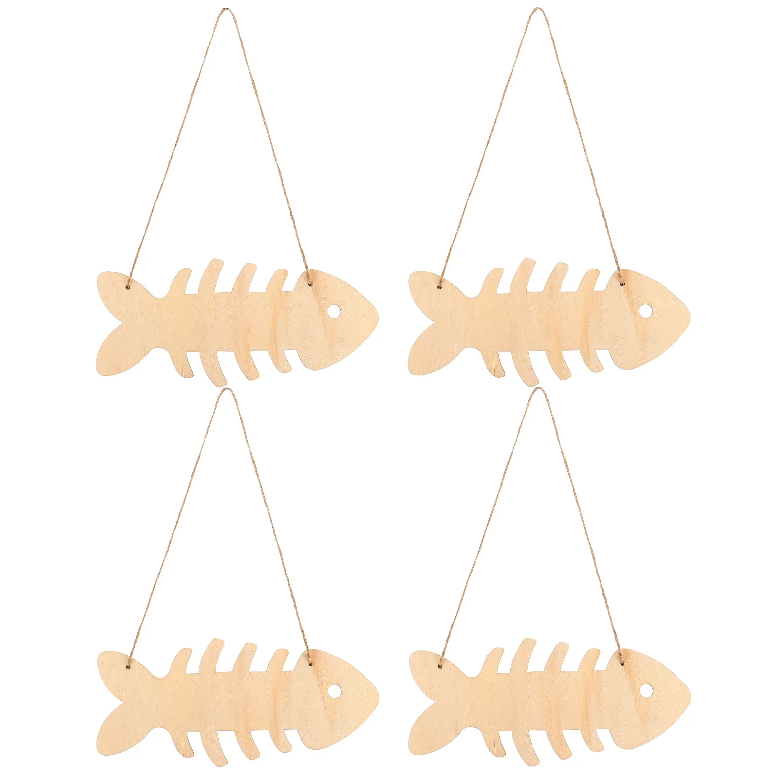 

4 Pcs Beach Toys Fish Bone Wooden Pendant Graffiti Chip Ornament 23.5X10.5cm Chips DIY Home Decors Hanging Pendants Seaside