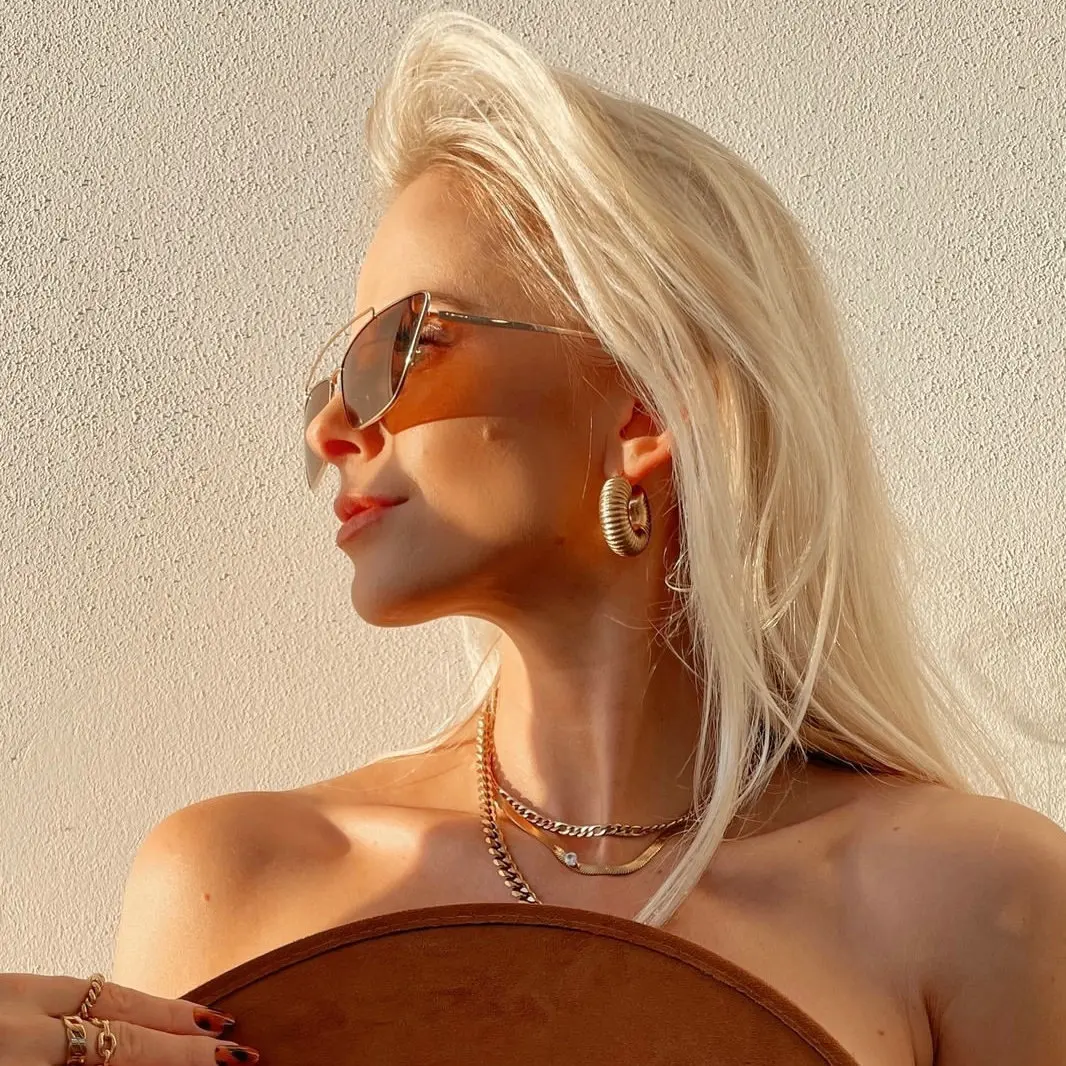 

Personality high-end fashion all-match stainless steel ear buckle metal circle unique shape gold-plated earrings for women