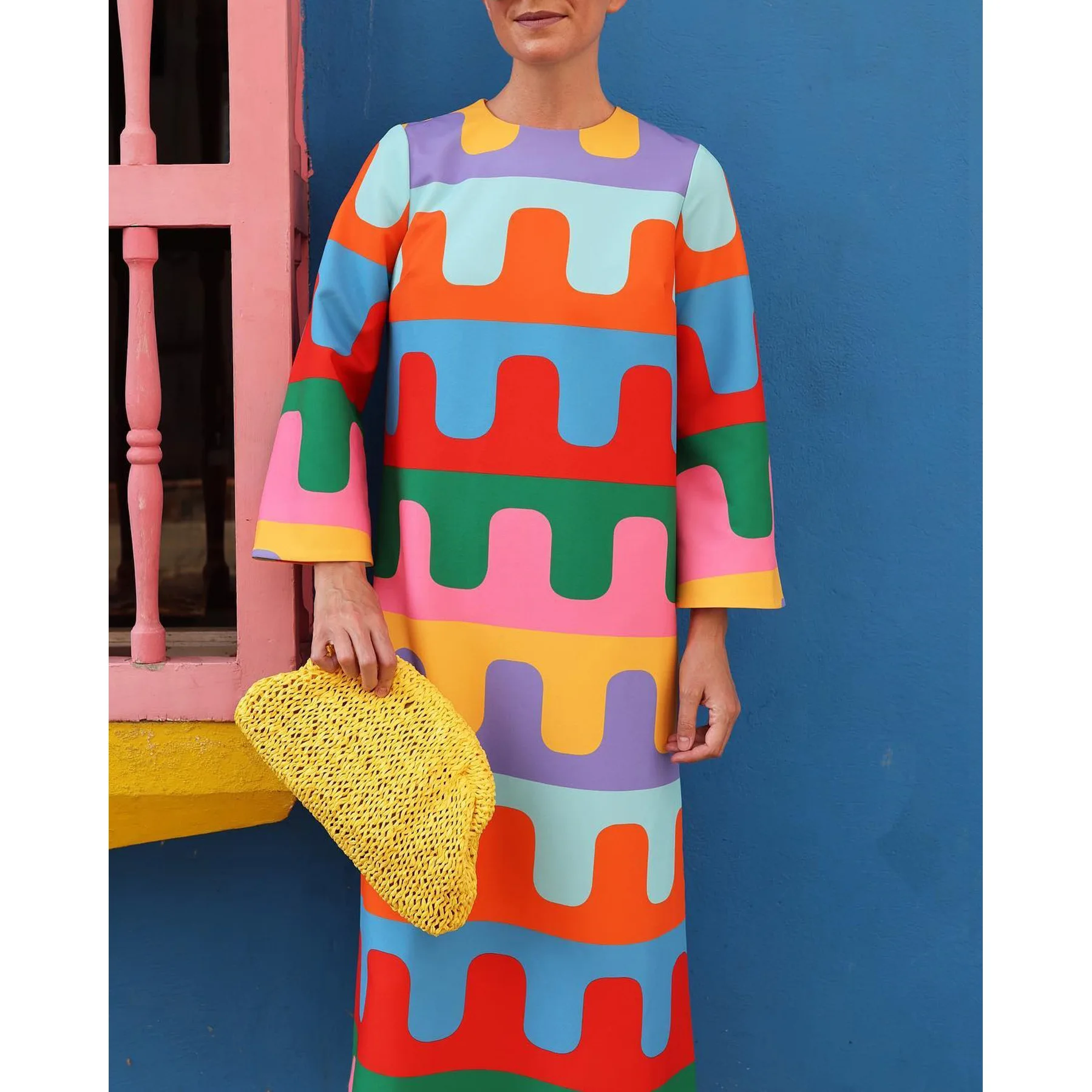 

Элегантный весенний модный сарафан с круглым вырезом и длинным рукавом, женское офисное платье, повседневное плиссированное платье миди, платье, халаты