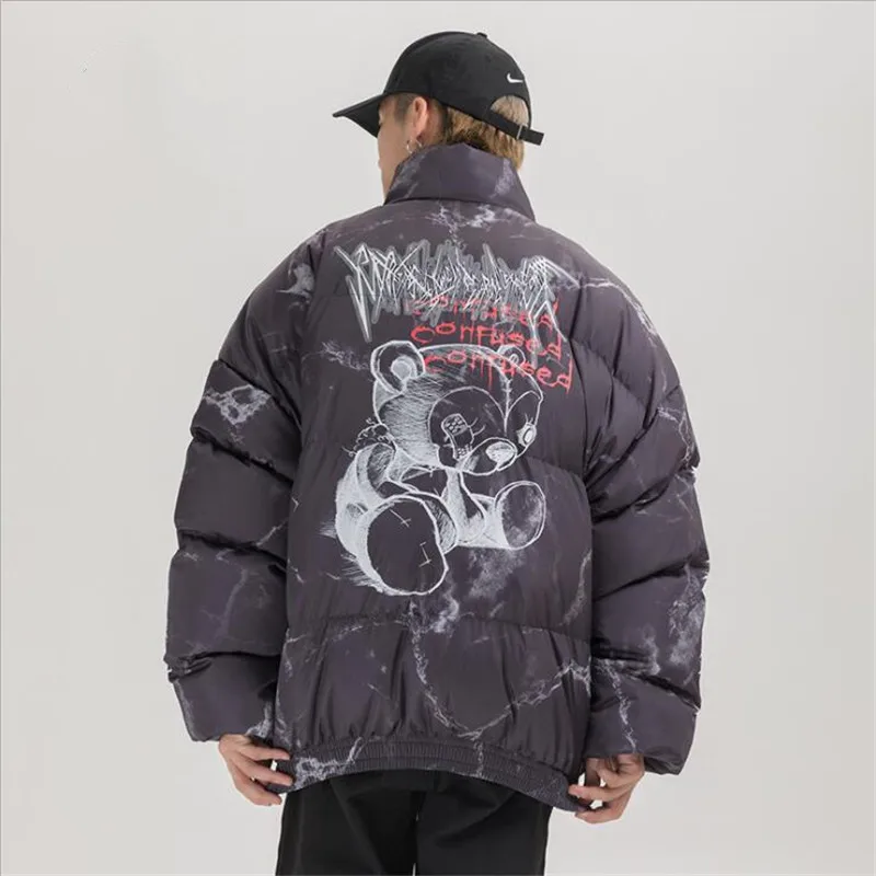 Куртка мужская зимняя в стиле хип-хоп с принтом медведя - купить по выгодной цене |