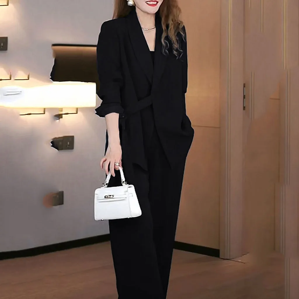 2023 British Suit women's Jacket Simple Suit Collar Lace-up Business office Women's relaxed Casual Temperament elegant suit