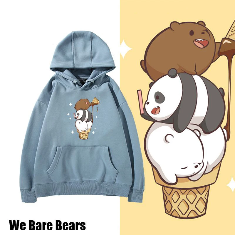 

Nice We Bare Bears Co-Branded Cartoon Sweater Tops Regular Thin or Fleeced Long-Sleeved Hooded Sweatshirt for Autumn and Winter