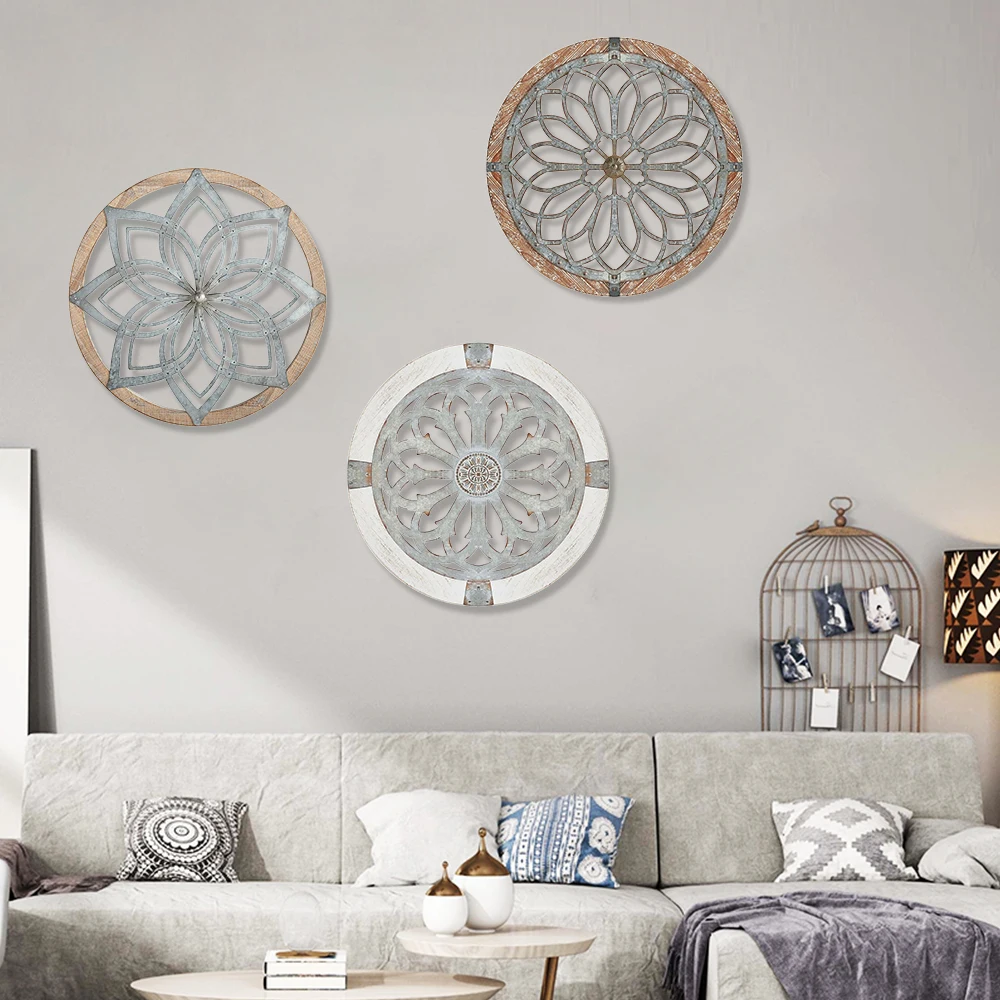 

3x Wall Art Exquisite Carved Wood Modern Wall Hanging Ornaments Decor