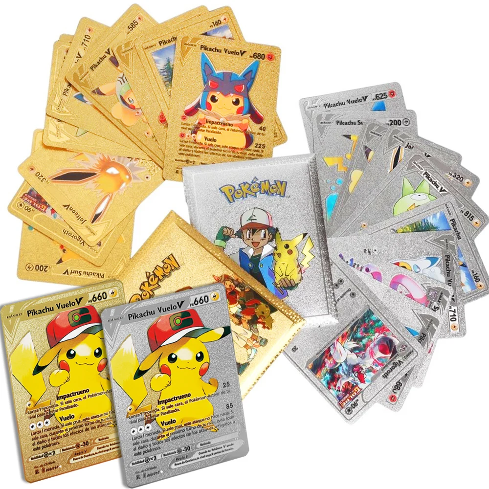 

Покемон, металлические буквы, Золотая фольга, карта Vmax GX, Charizard Pikachu, Коллекция игр, 150 шаблонов, карта без повторов, детская игрушка в подарок