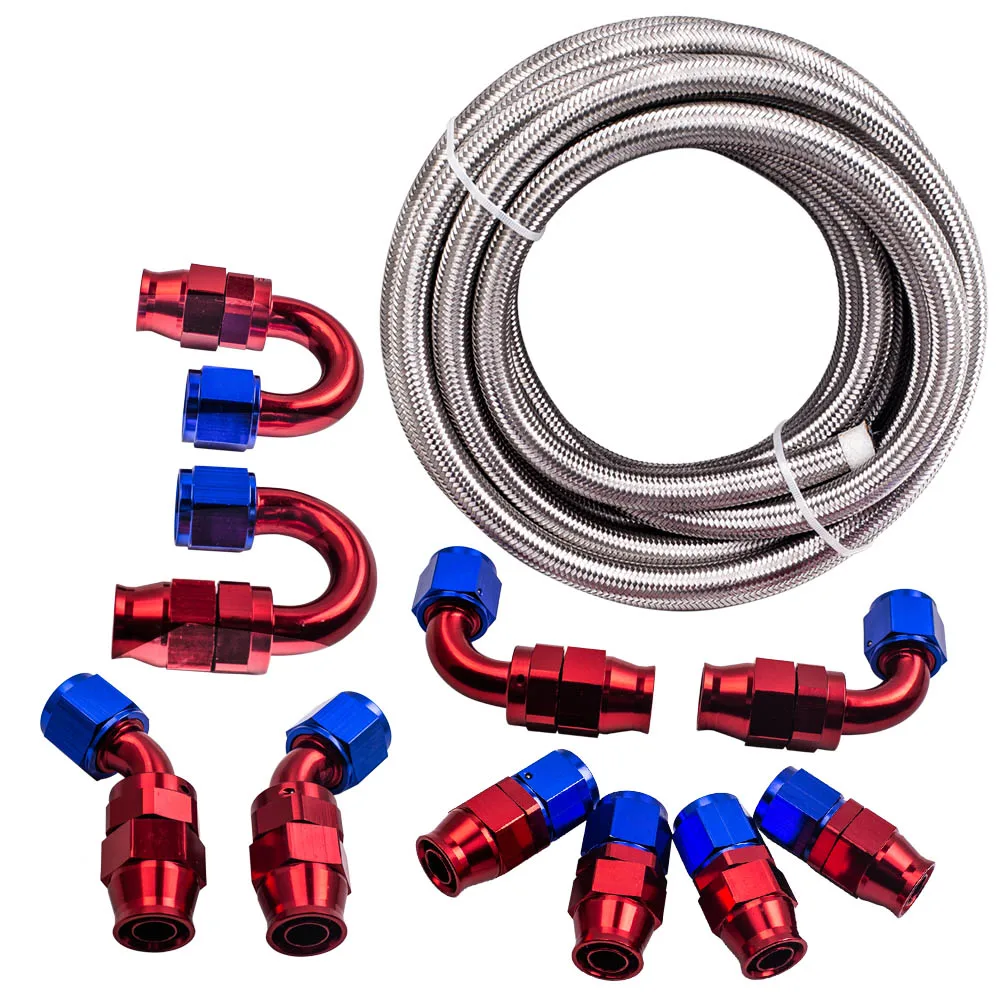 

20ft An10 Stainless Steel Braided Fuel Line Fitting Hose End Adaptor Sets Swivel