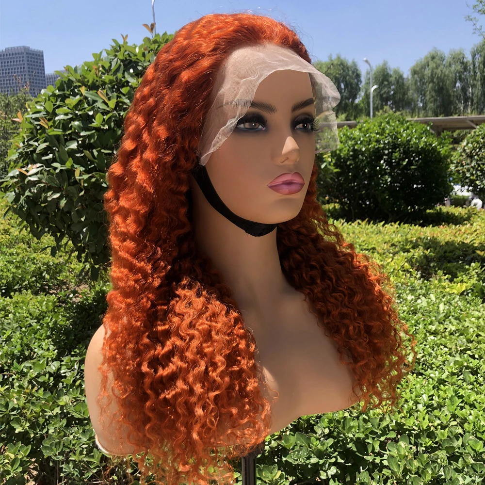 

#350 Ginger Orange Brazilian Kinky Curly Human Hair 13x4 Transparent Lace Front Wigs for Black Women Full Lace Human Hair Wigs