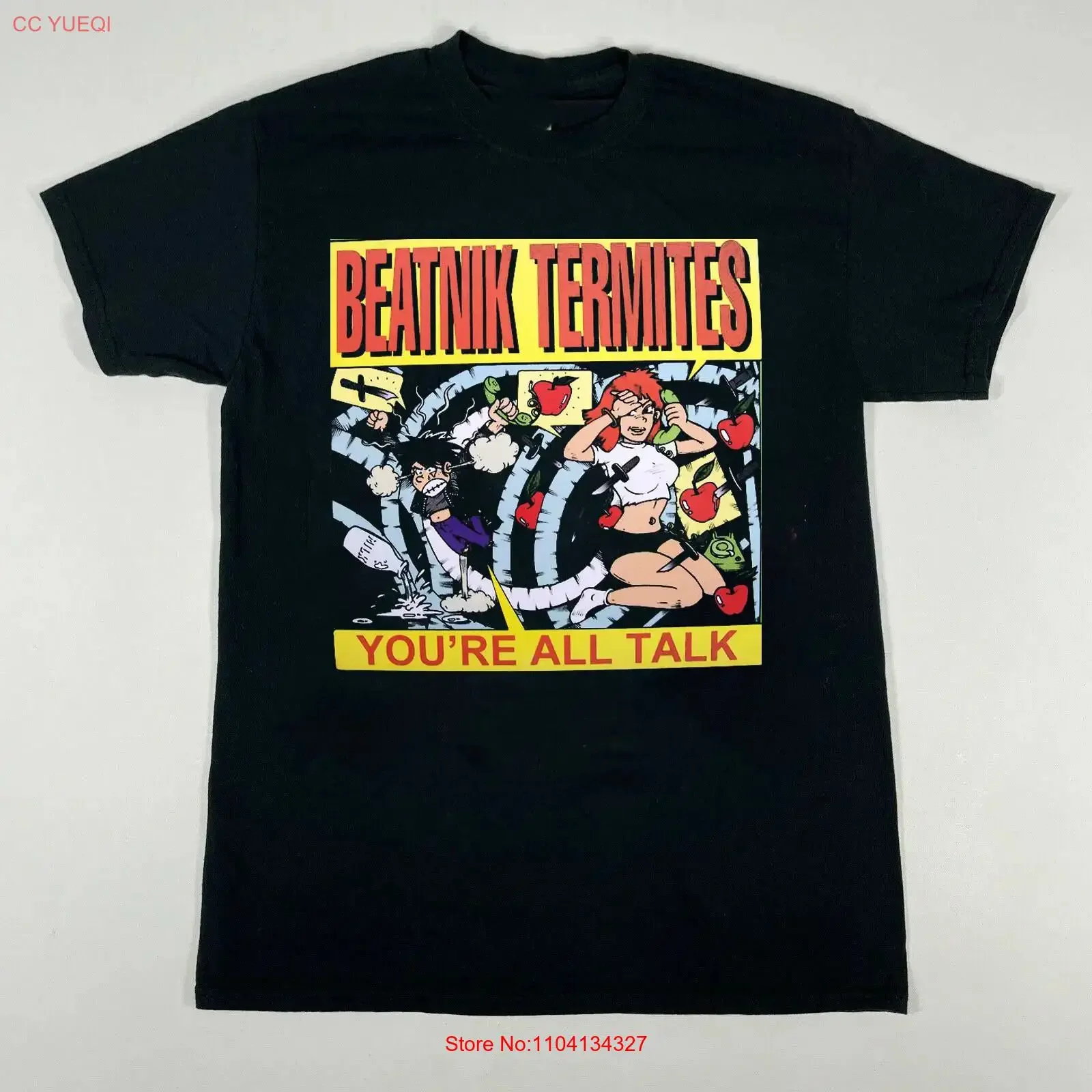 Фото Футболка Beatnik Termites You're All Talk Tour For Fan Size T Shirt KM240, винтажная, с эффектом потертости, мягкая, с графическим принтом, универсальная, повседневная, в стиле стритвир №1