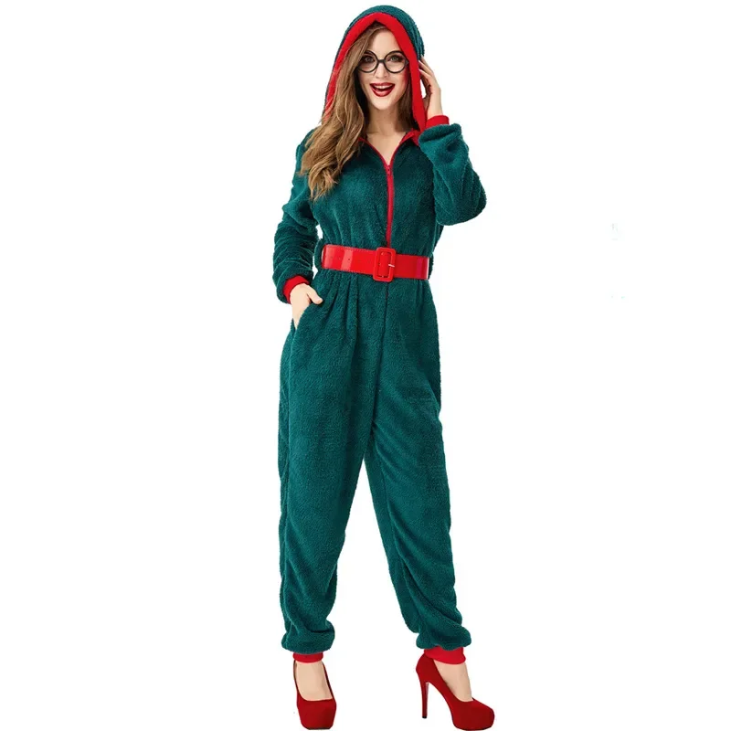 

Adult Coral Velvet Christmas Onesie Costumes Christmas Party Fancy Dress