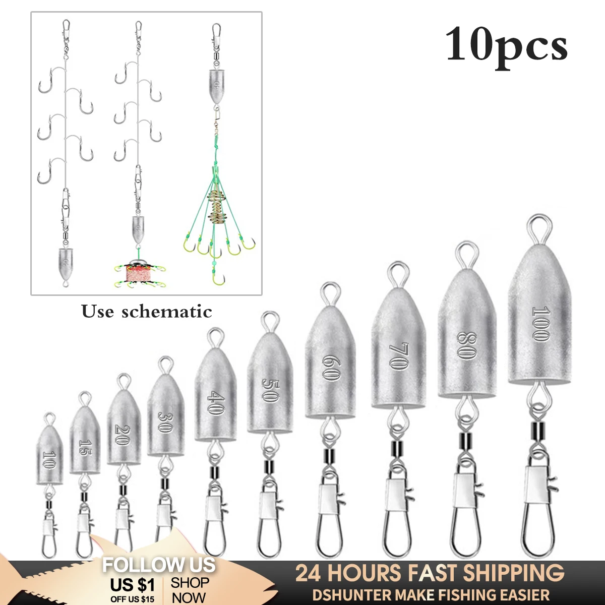 Рыболовные грузила 10 шт. 10-100 г | Спорт и развлечения
