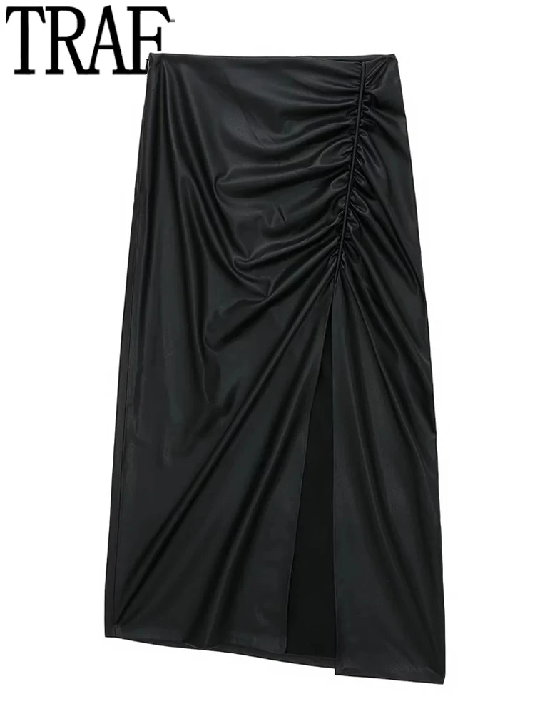 

Юбка Женская длинная из искусственной кожи, с разрезом