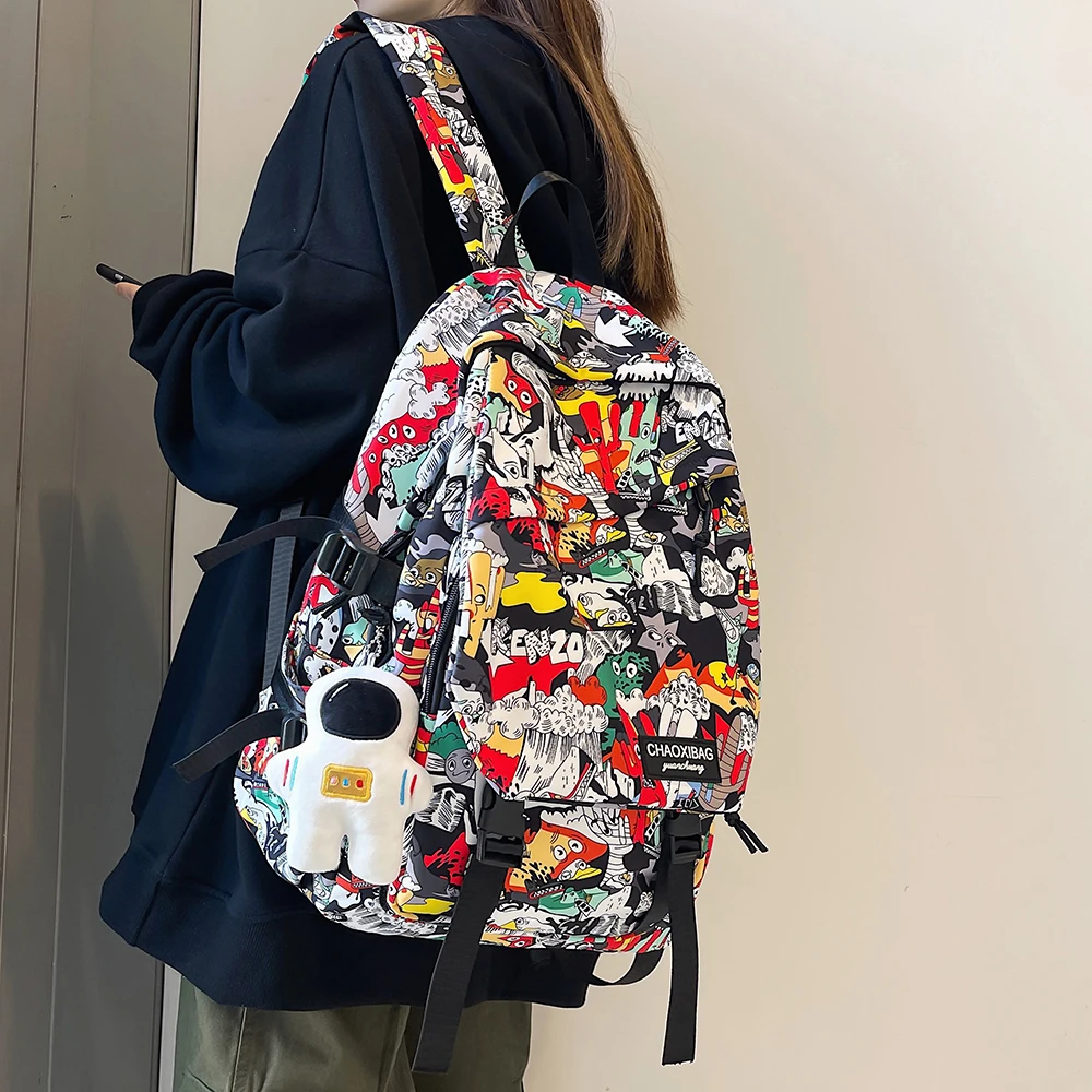 Xiaomi Girl Male School Bag Female Graffiti Print Men Backpack Women Book Boy Bag Nylon Ladies Fashion Laptop Backpack Student