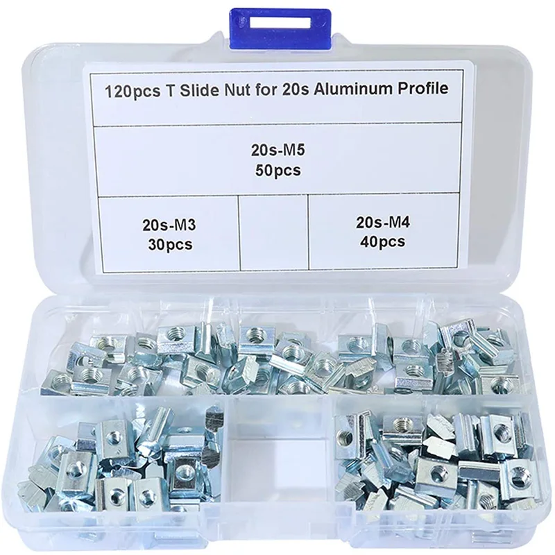 

120Pcs Slide In T Nut Assortment Set For Aluminum Extrusion Profile Slot 6Mm(M3 M4 M5)