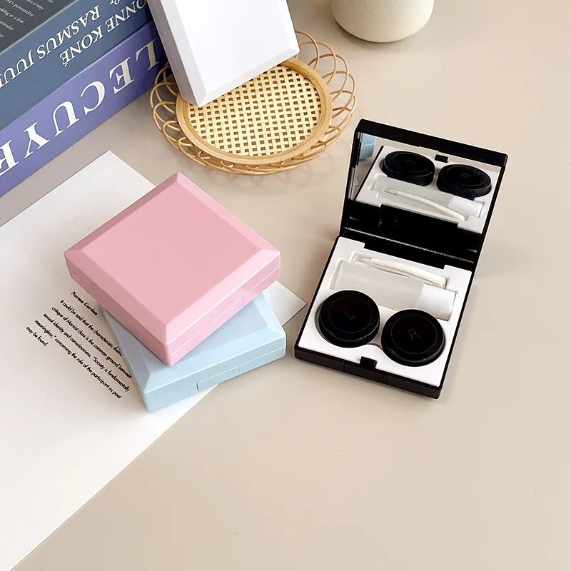

Ins Style Square Solid Color Glossy Contact Lenses Storage Box Contact Lenses Care Case Lens Container Portable Travel Set