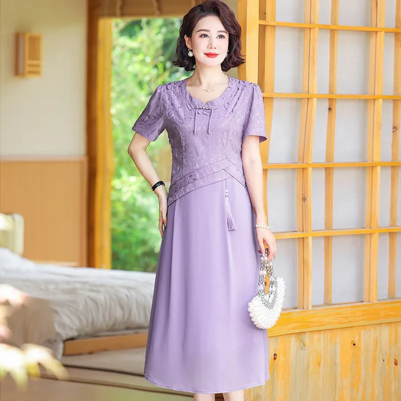 Платье-Ципао из имитации двух частей шифоновое свободное приталенное