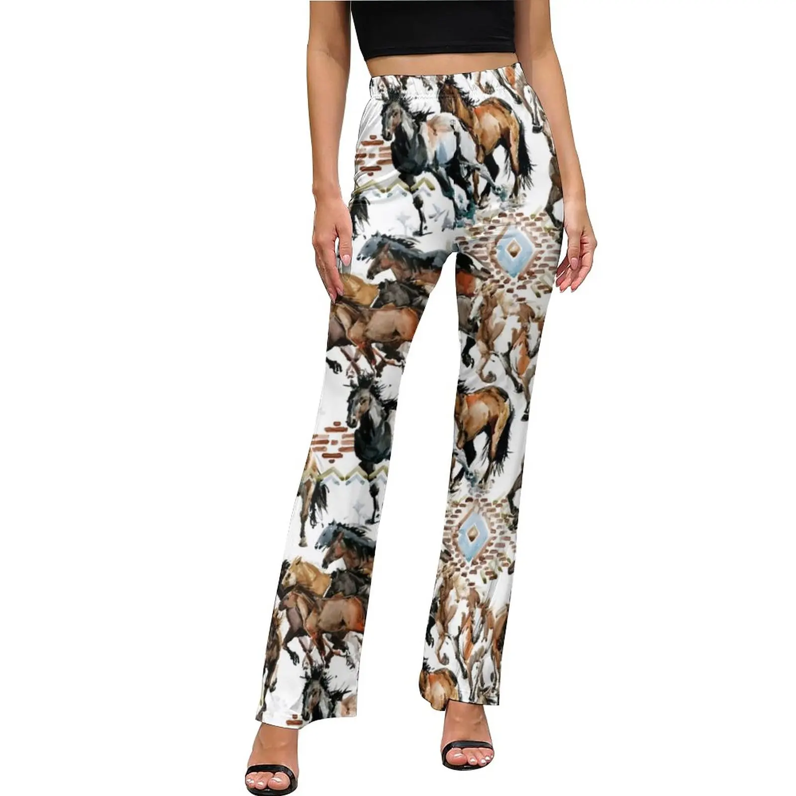 Брюки с украшением в виде лошадей высокой талией для верховой езды крутые