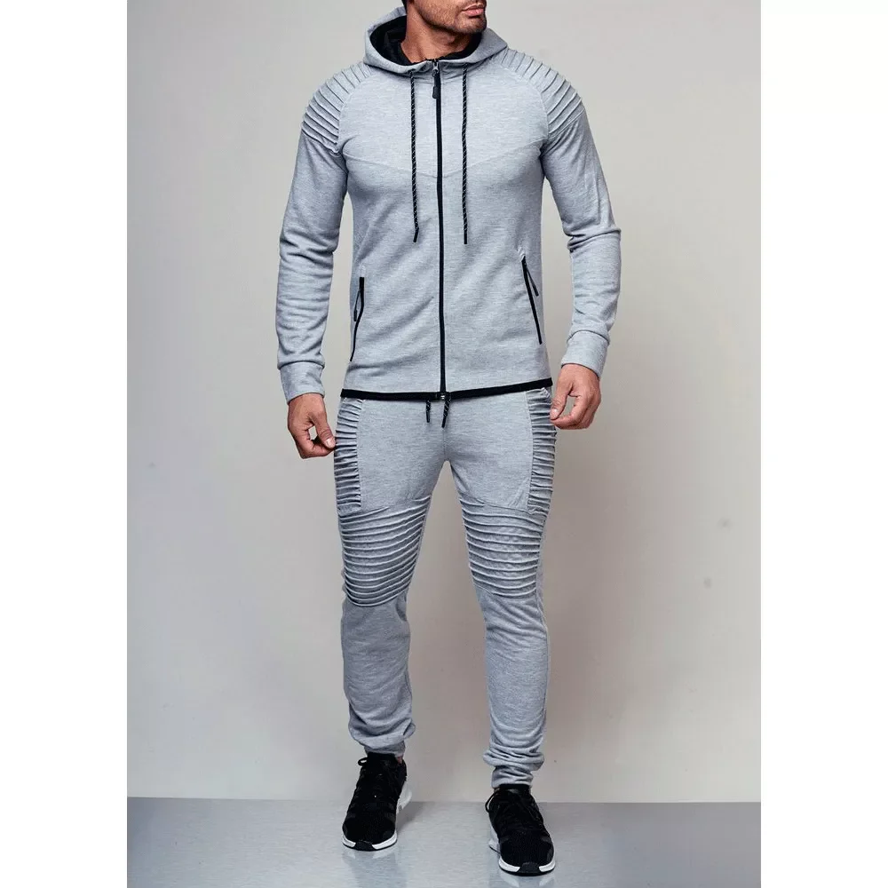 

New Men's Casual Tracksuit Fashion Men Jacket + Sweatpants 2 Pieces Sets Casual Solid Color Sportswear Male Brand Clothing