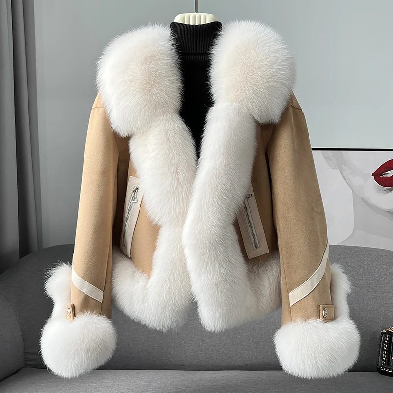 

New fox fur collar duck down coat women luxury real suede leather fur jacket шуба женская пуховики женские зимние куртка женская