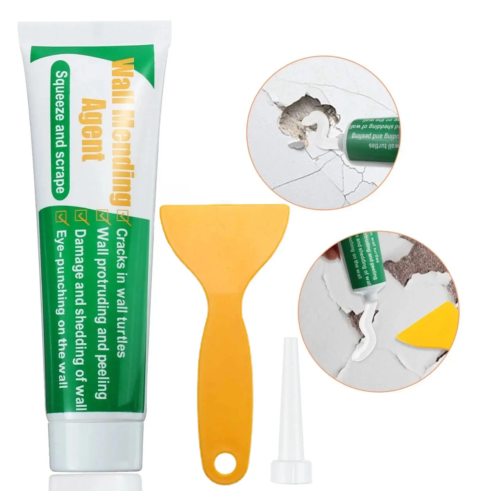 

Household Wall Mending Agent Kit with Nozzle, Scraper, Wall Repair Paste Drywall Patch Repair for Peeling Holes and Crack