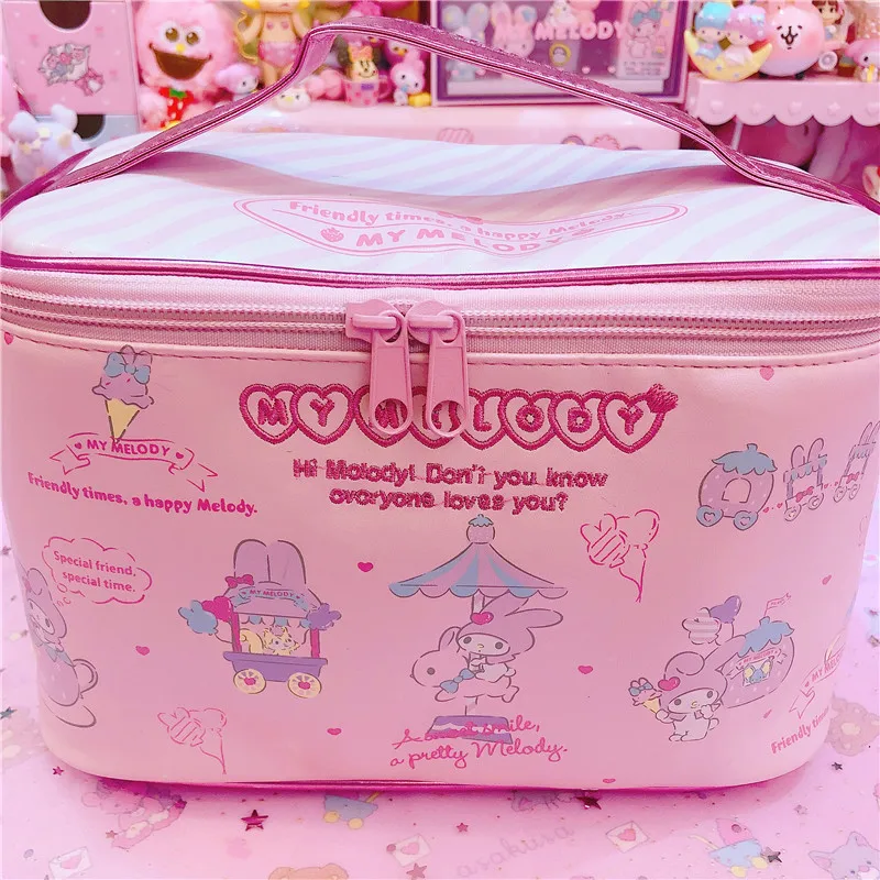 

Kawaii Sanrio My Melody Bag Anime Makeup Bag Portable Large Capacity Pu Travel Cute Toiletries Storage Bag Lunch Bag Girls Gifts