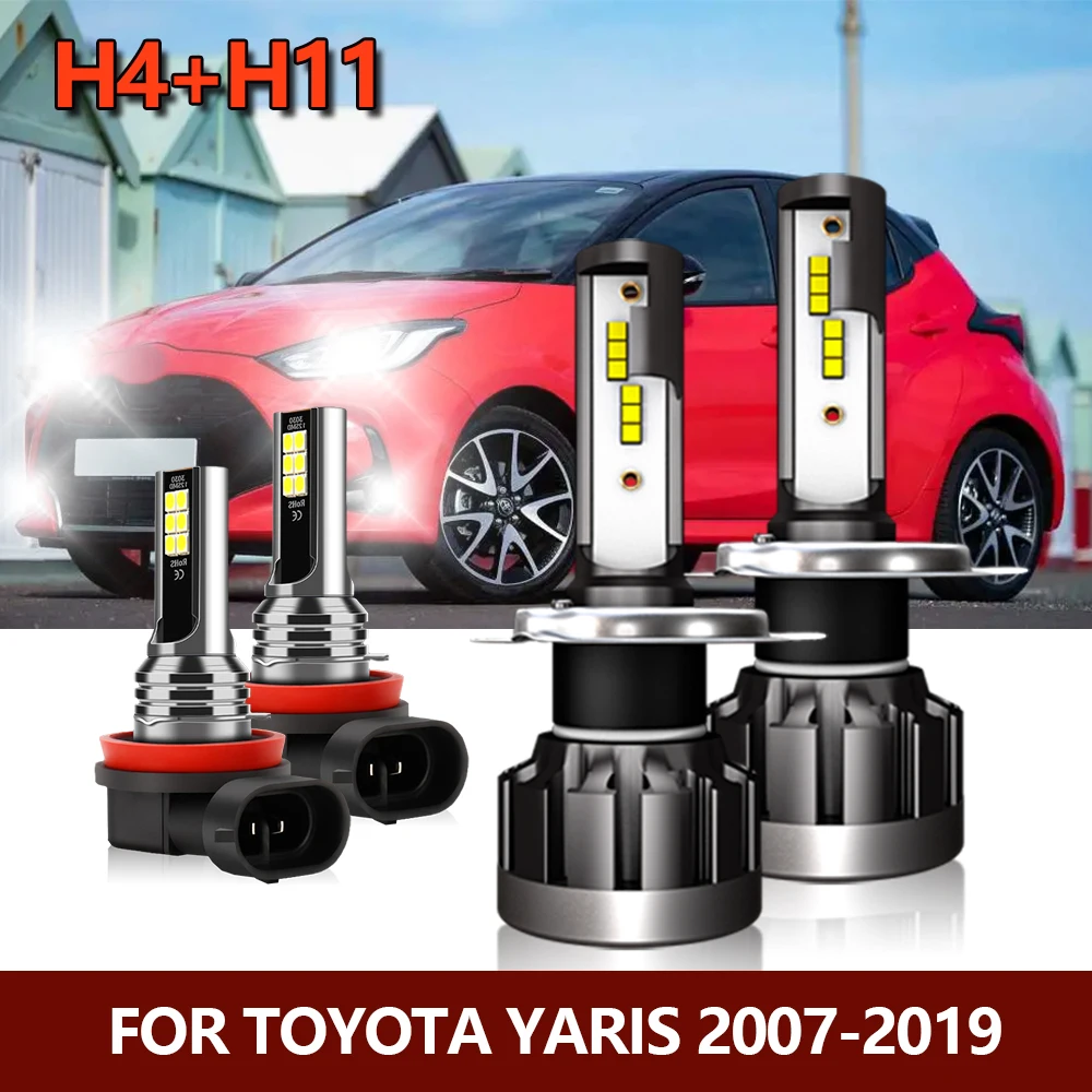 

4x LED Headlights H4 Hi/Lo H11 Fog Light Bulbs Combo White Lamps KIt For Toyota Yaris 2007 2008 2009 2010 2011-2019