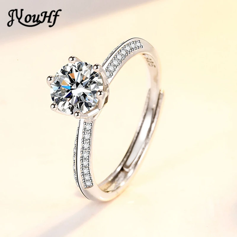 

925 Sterling Silver Crystal Rings for Women Ladies Fashion Classic Tension Setting Zircon Adjustable Size Wedding Ring Jewelry